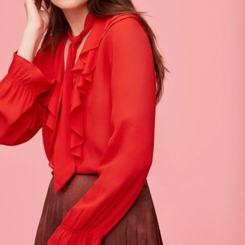 Aritzia Little Moon Gazania Ruffle Blouse In Red Size Small - Picture 11 of 11